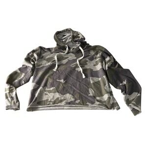 Camo‎ Hoodie Raw Hem Drawstring Pullover Medium